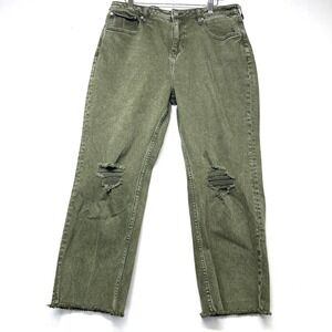 Cleo + Wolf Jeans Men's 32W x 27L Green Cotton Stretch Distressed Straight Leg